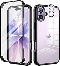 seacosmo iPhone 17 Case, Built-in 9H Tempered Glass Screen Protector, HD Film for Camera Protection, Rugged 360 Degree Shockproof Case, Front and Back Double Sided Case, Black