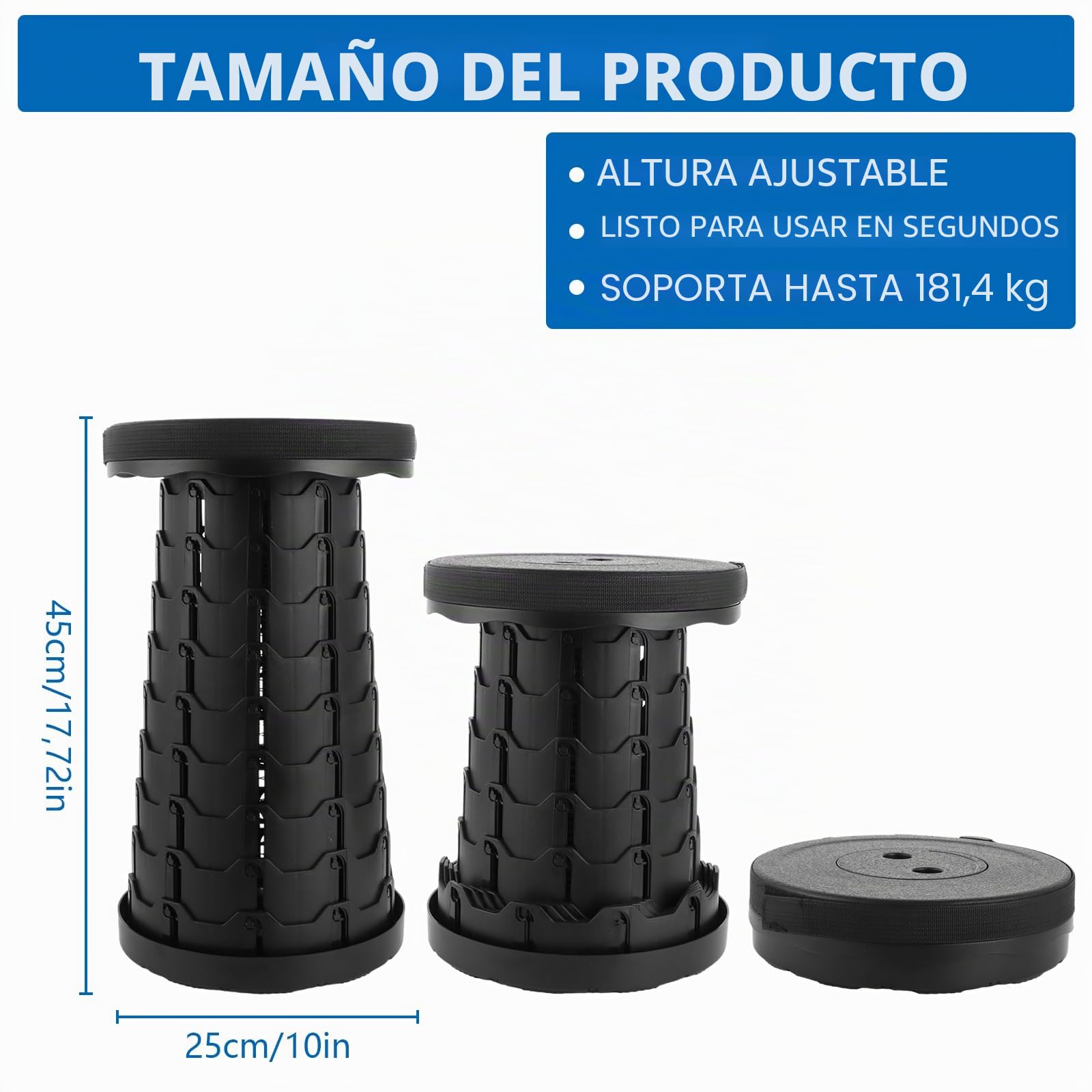DAJAVE 2 unidades taburete telescópico plegable portátil con alta capacidad de carga al aire libre camping pesca familias interior negro