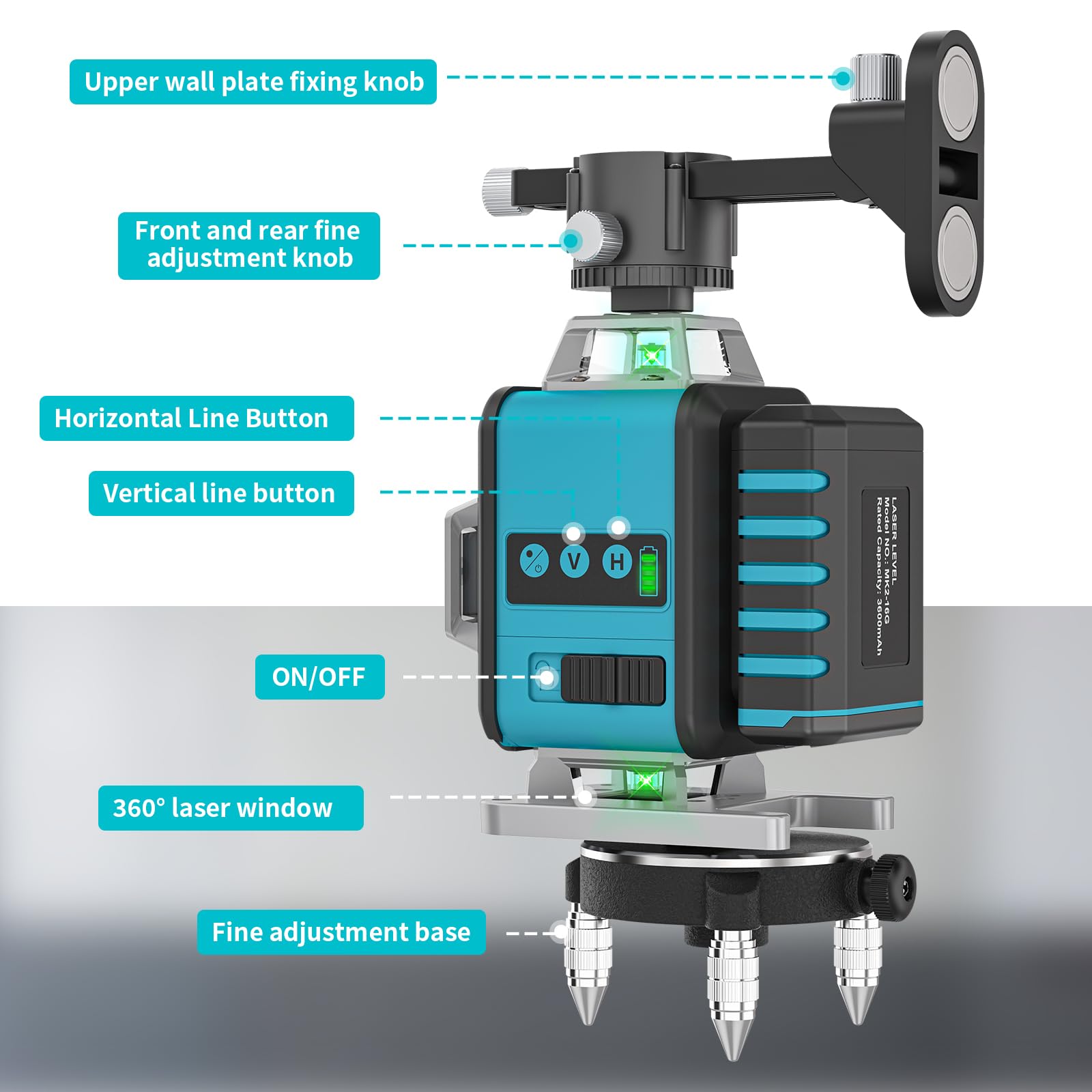 【Mode Impulsion】Niveau Laser 4 x 360°, 4D 16 Ligne Laser Chantier, Lazer Niveaux 16 Lignes Croisé 30M Mode Impulsion Extérieur, Verte Horizontal et Verticale avec Télécommande