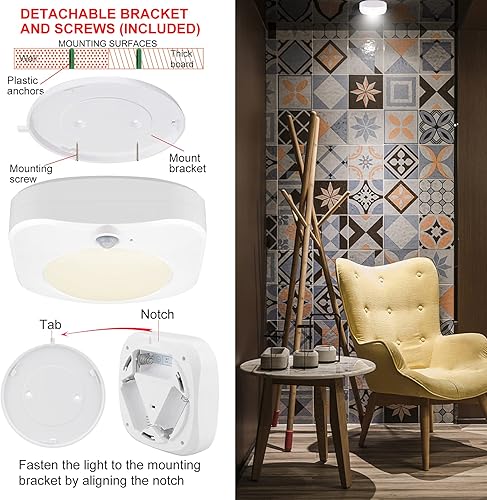 Miniatura 5 de Lámpara de techo LED a pilas, luz de techo inalámbrica con control remoto, sensor de movimiento, luz de techo de encendidoapagado, luz de ducha con