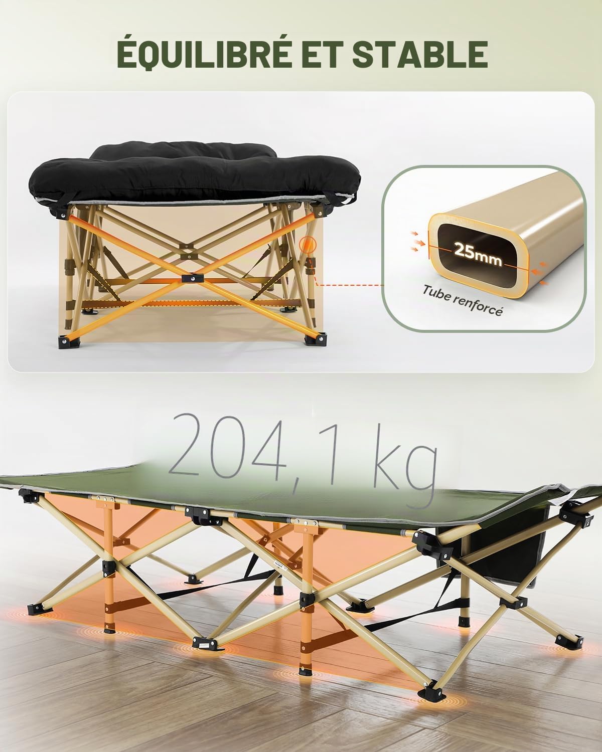 lit de Camp avec Matelas pour Adultes, 71/81cm lit de Camp Pliable 1 Personne Charge Jusqu'à 204 Kg pour Camping, Les Voyages, la Maison, Jardin