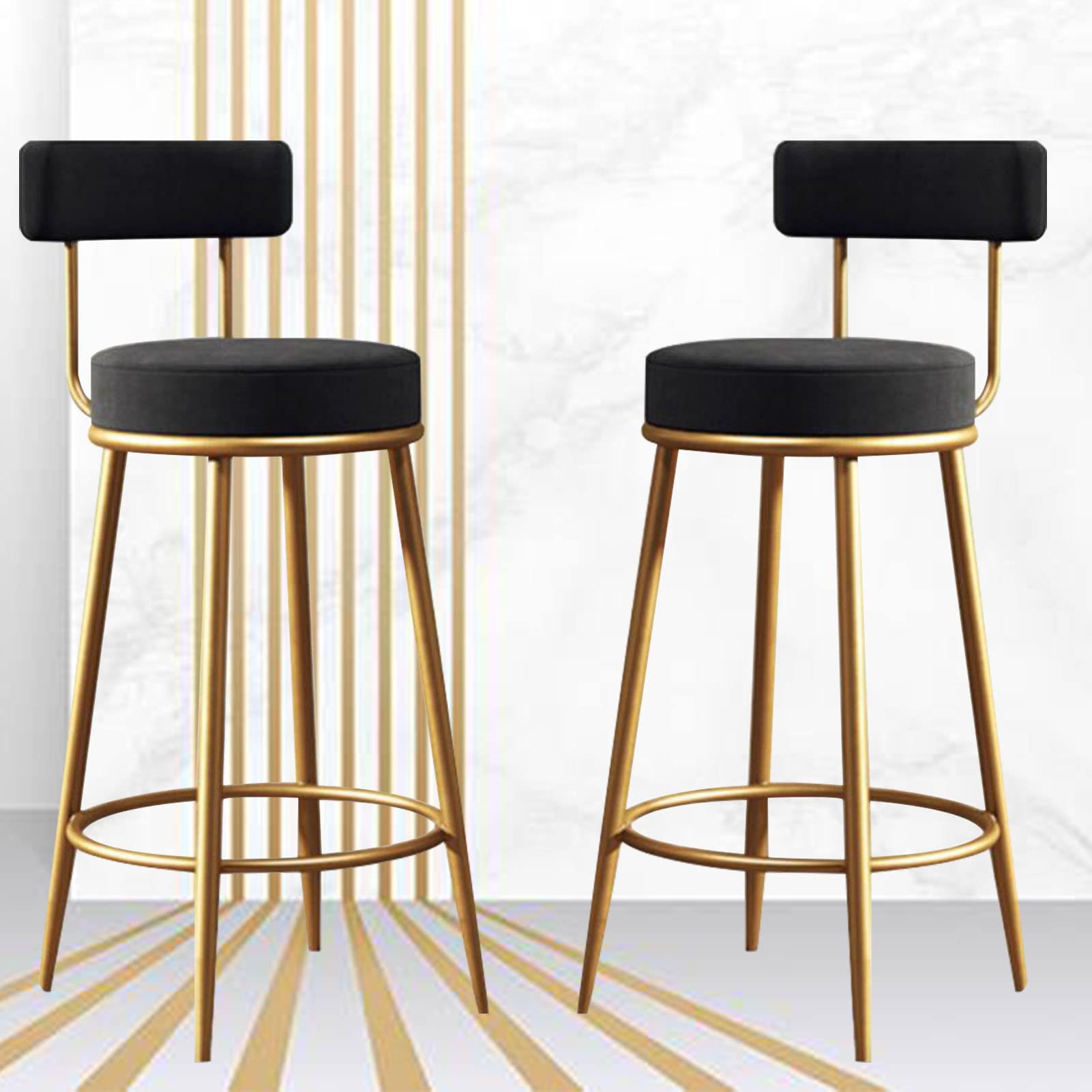 Tabourets de bar cuisine velours lot de 2 chaises pour îlot noir
