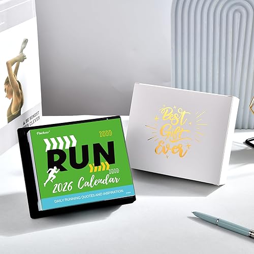 Vista 2 de Pinchoco 2026 Daily Desk Calendar - Desk Calendar 2026, Running Gear, 5.85'' x 4.85'', Daily Running Quotes and Inspiration for Runners - Black