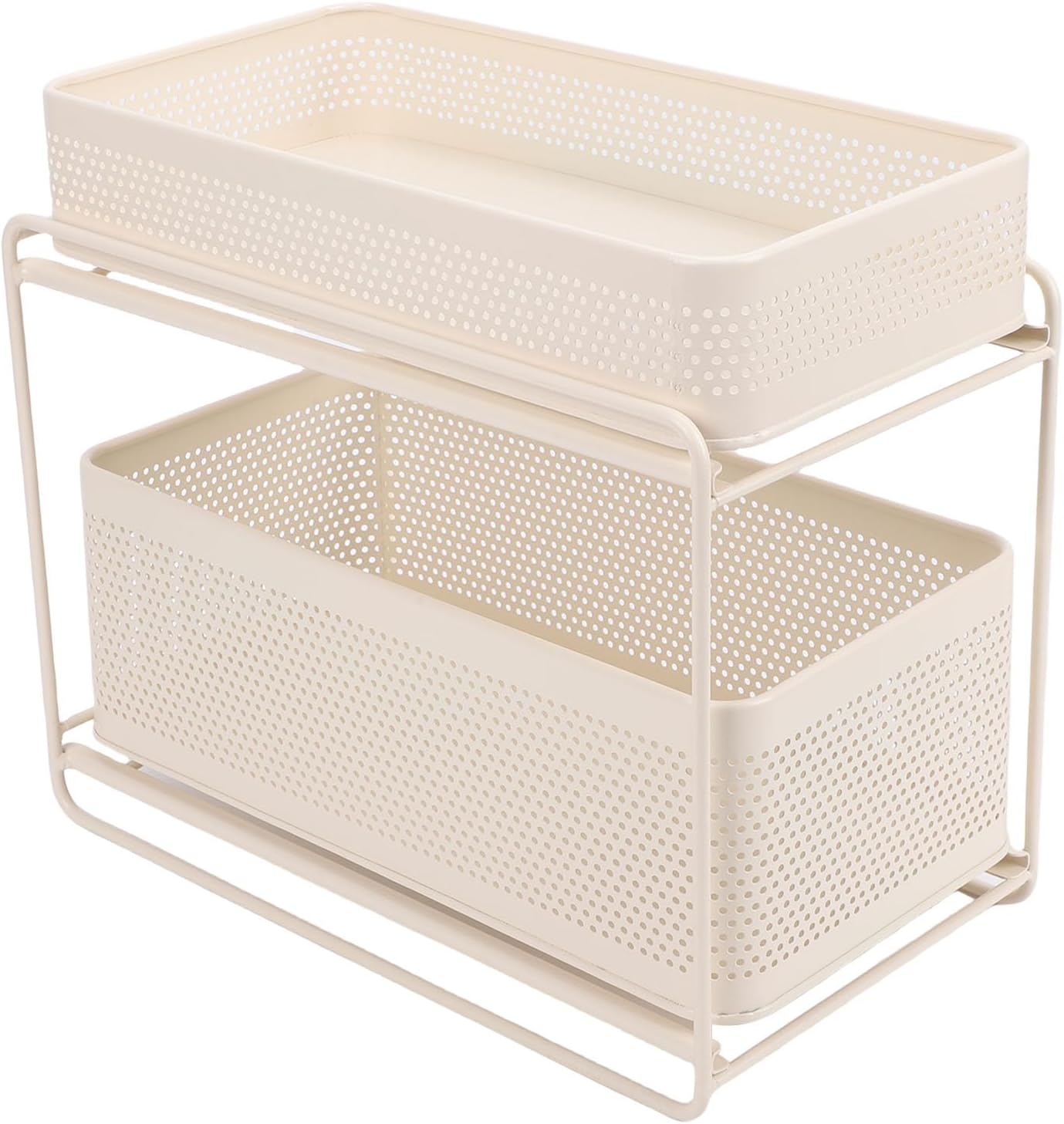 Under Sink Organizer, 2 Tier Slide Out Sink Shelf Space Saving Smooth Sliding Elevated Guardrail Slide Out Under Organizer, Pull Cabinet Shelf with Rustproof