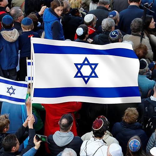 Miniatura 6 de Bandera de Israel de 3 x 5 para exteriores, bandera azul y blanca de la estrella de David, bandera nacional israelí con ojales de latón para el Día