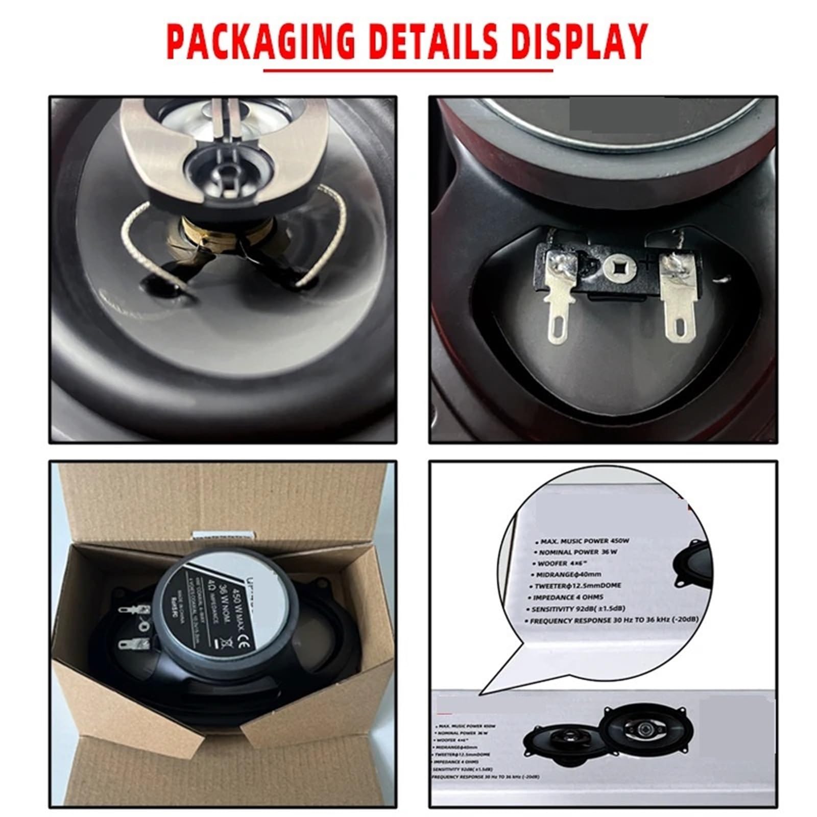 Głośniki samochodowe z głośnikiem wysokotonowym 2 szt. 225 W 4X6 cali 4-drożny samochodowy głośnik współosiowy HIFI Car Door Audio Muzyka Stereo wysokotonowy Średnio-niskotonowy Zakres częstotliwości