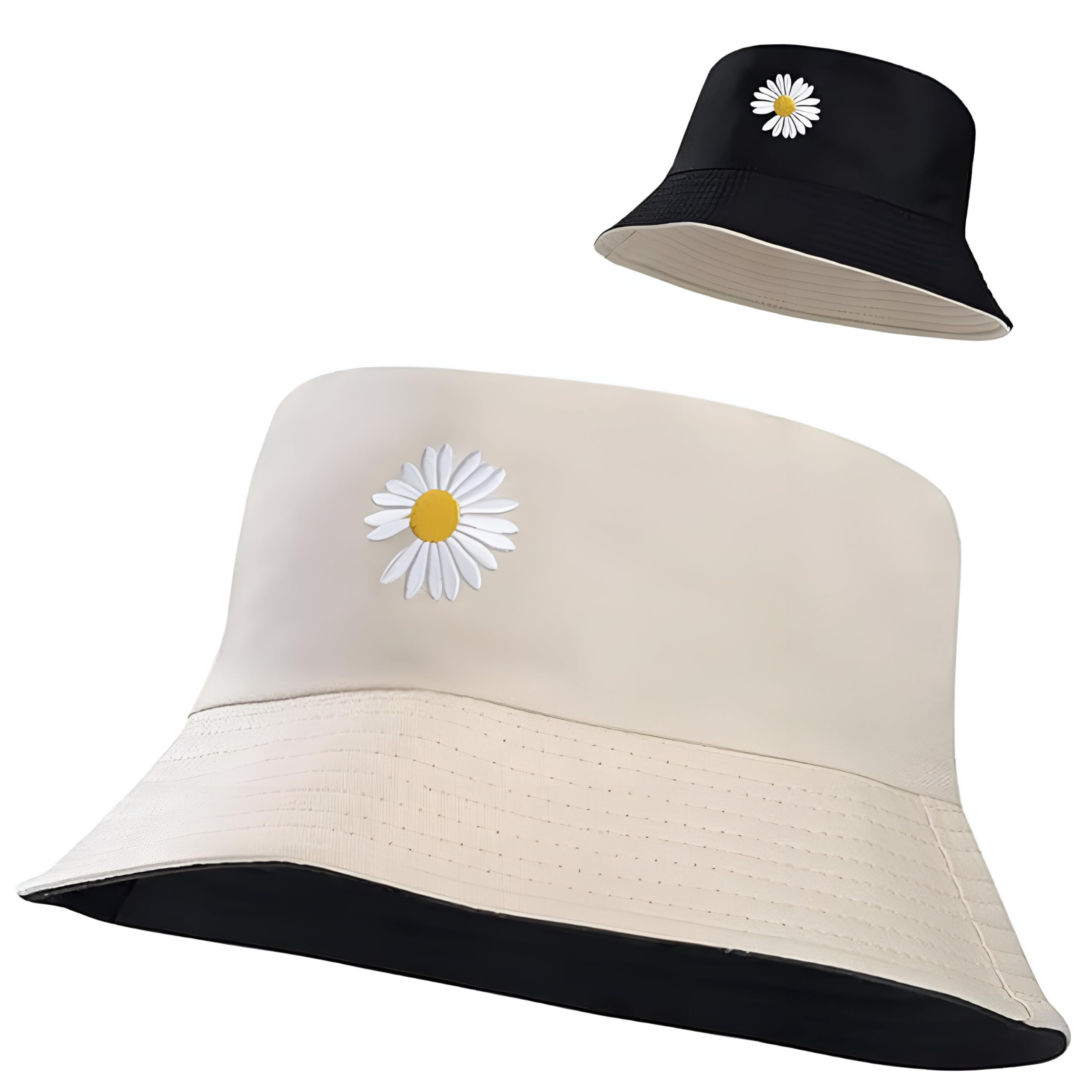 Women Bucket Cap Foldable Cotton Two Tone Dual Color Sun Beach Hat Fisherman Hat Casual Outdoor Cap Lovely