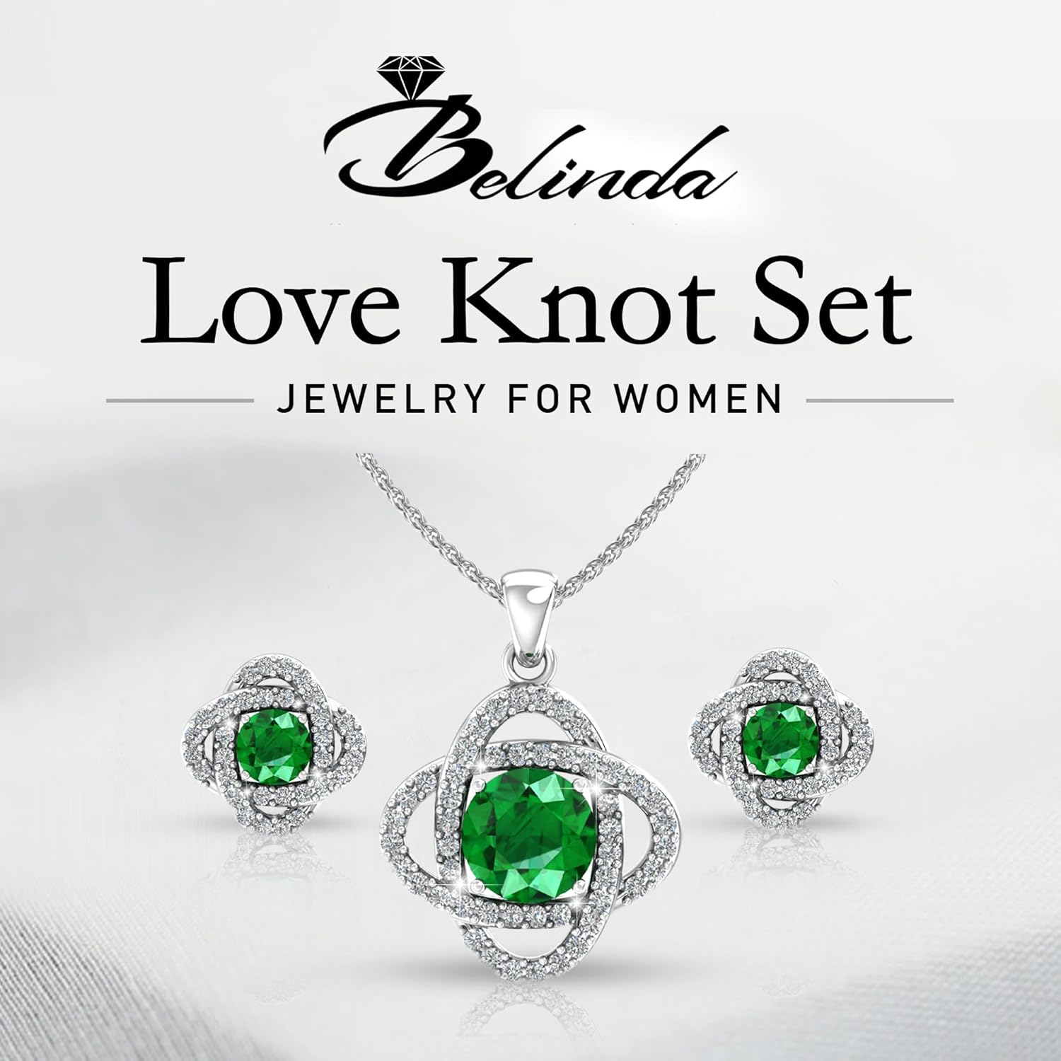 Women 925 Sterling Silver Cute Love Knot Sparkling Gemstone Push Back Stud Earrings Hanging Pendant Necklace Beautiful Fine Jewelry Accessory Set, 1.65 Carat - Image 2