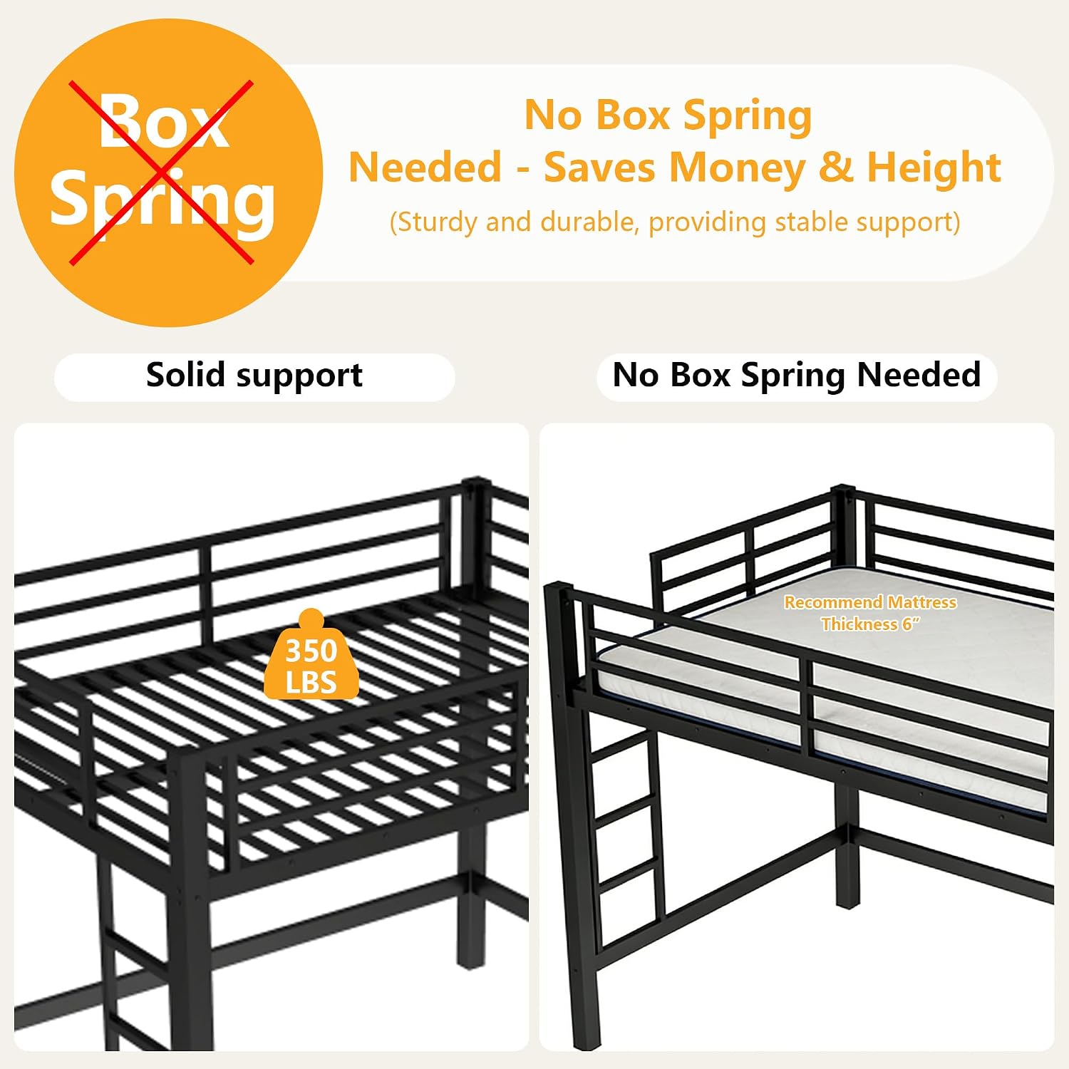 Bellemave Twin Size Loft Bed Frame with 2 Ladder, Sturdy Metal Construction & High Guardrail, Space-Saving Twin Loft Bed for Kids, No Box Spring Needed, Safe for Kids, Adults, Teens, Dorms, Black