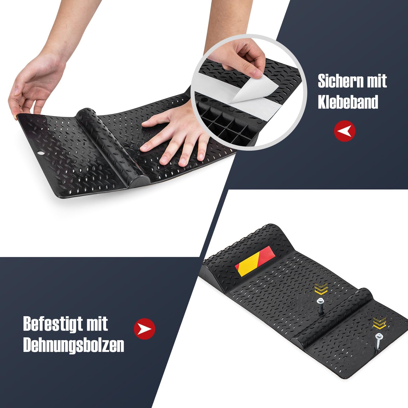 COSTWAY 2er Set Parkmatten rutschfest, Einparkhilfe aus Gummi mit Bremsschwelle selbstklebend, Autostopper Anfahrschutz für Garagen Parkplätze