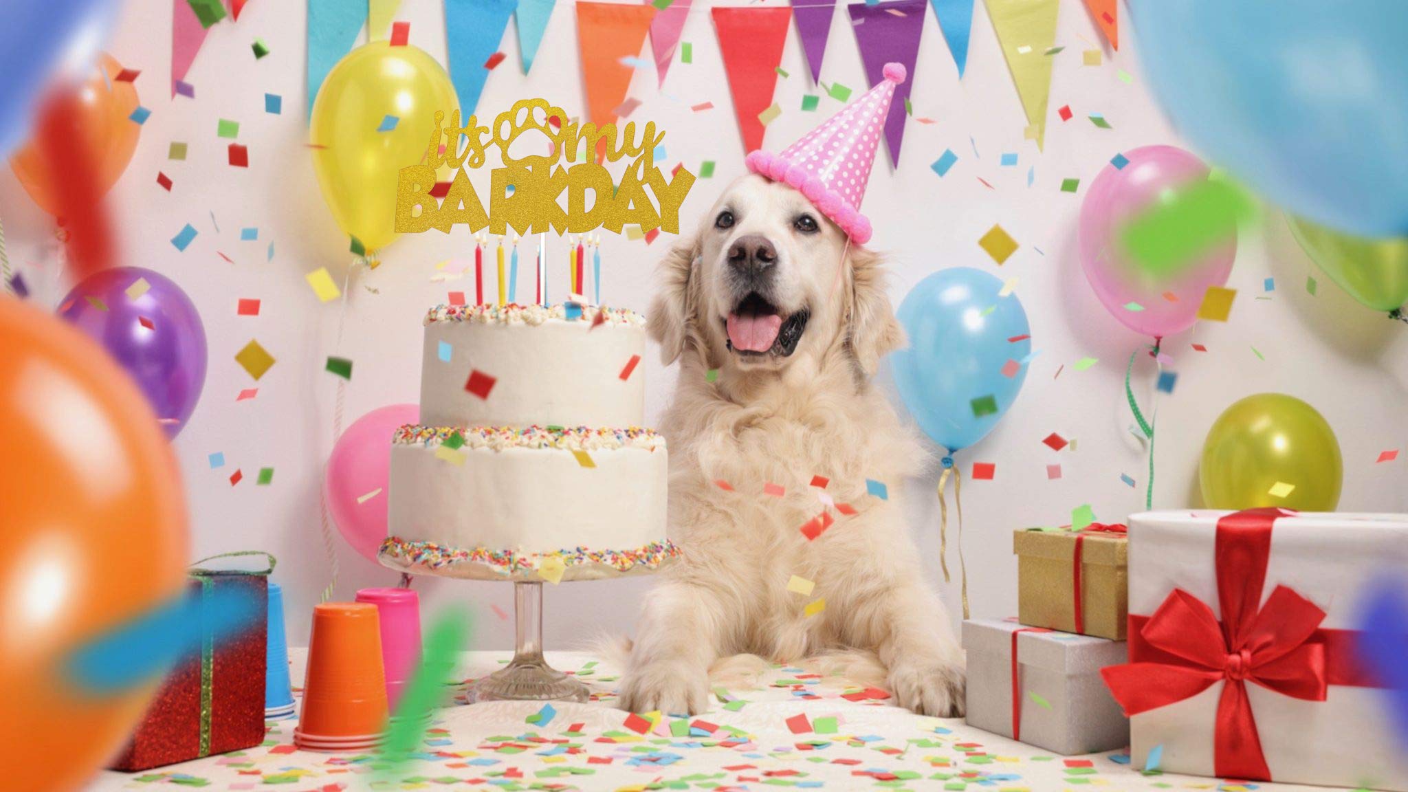 Decoración Para Tarta De Perro, Con Purpurina Dorada, Para 1