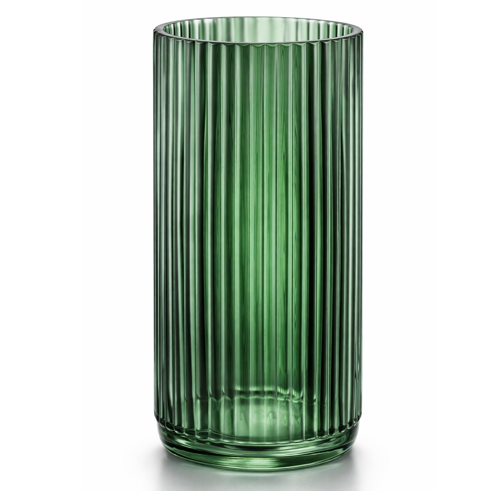Evergoods Large Vase 24Cm×11Cm Glass Vase Ribbed Glass Flower Vase Premium Thickened Green Glass Vase Nordic Minimalist Crystal Flower Vase Crystal Flowers Vase 24Cm For Flowers, Artificial (Large Vase 24Cm×11Cm)