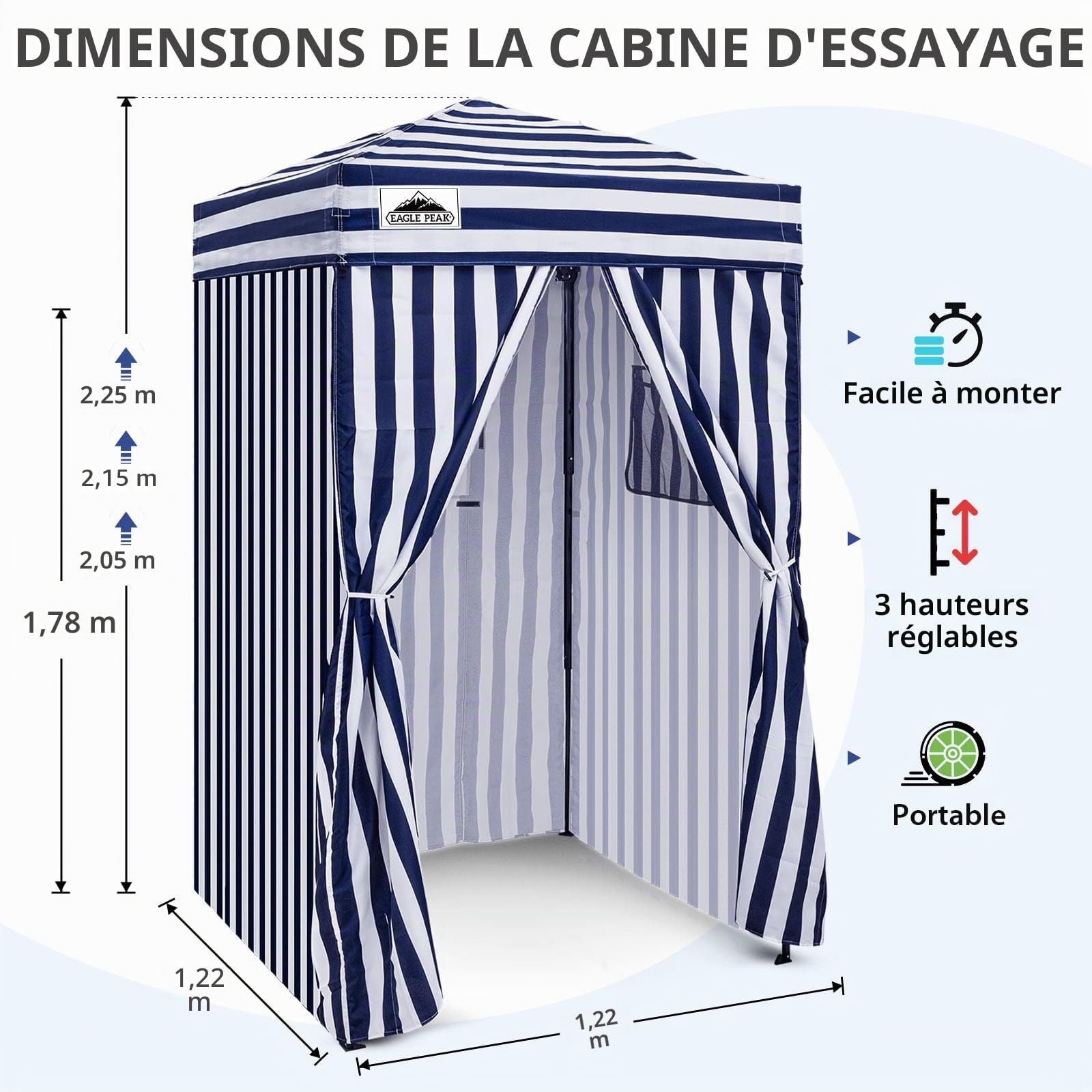 EAGLE PEAK Flex Ultra Compact 1,2x1,2 m Canopy Pop-up, Abri Solaire, Cabine d'essayage, Cabane de confidentialité Portable pour Piscine, séances Photo Tendance ou Camping, Bleu/Blanc