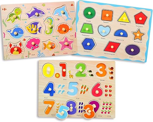 Miniatura 1 de CHAFIN Rompecabezas de madera para niños de 2 3 y 4 años 3 piezas para niños de aprendizaje educativo preescolar juego de rompecabezas de madera con