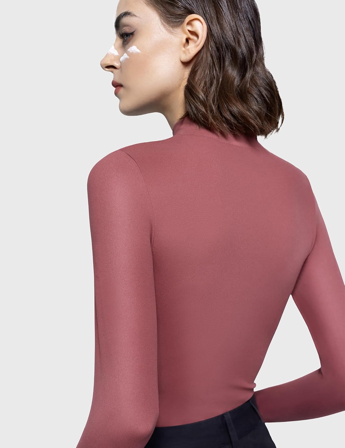 PUMIEY Women's Long Sleeve T Shirts Mock Turtleneck Slim Fit Tops Sexy Basic Tee Smoke Cloud Pro Collection - Image 2