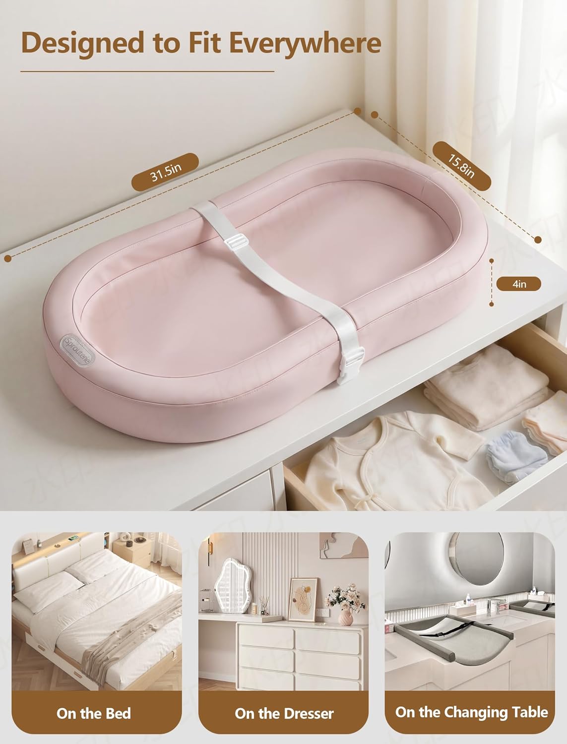 Wipeable Baby Changing Pad, Changing Pad Babies for Dresser Waterproof Standard Size in 30.7” * 15.7” for Diaper Changing on Table (Pink)
