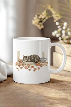 Sonbahar Temal  Sevimli Kedi No10 Bask l  Hediyelik Kupa Bardak, QBM8157