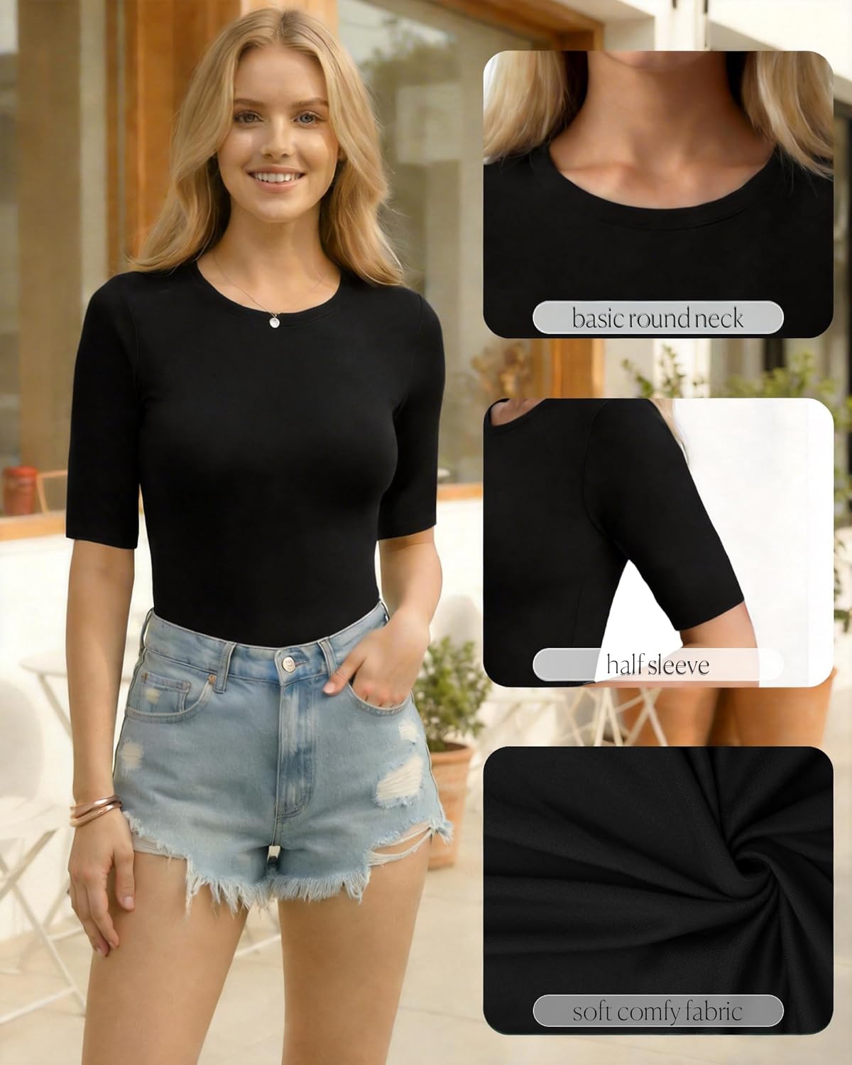 MANGOPOP Half Sleeve Tops for Women Crew Neck Slim Fitted Casual Going Out T Shirt Tops 2026 Trendy - Image 6