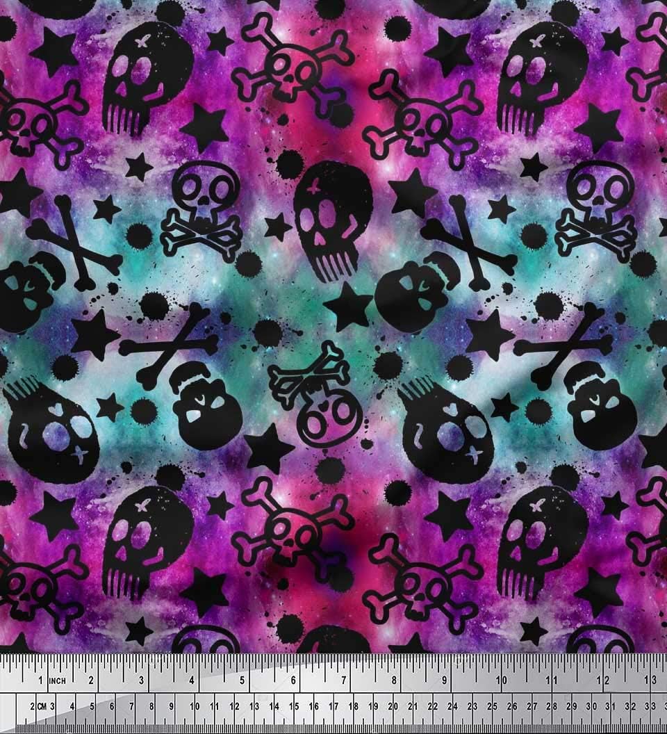 Soimoi Cotton Canvas Fabric Star,Crossbones & Skull Halloween Decor Fabric Printed Yard 42 Inch Wide