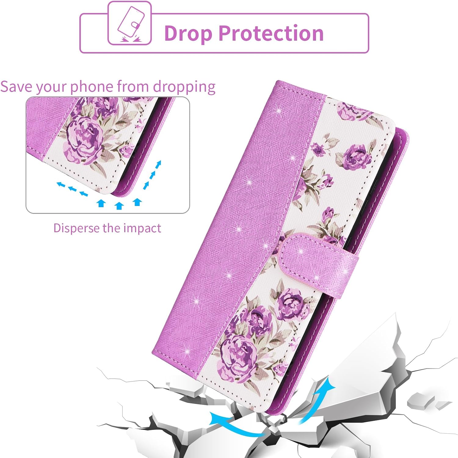 Floral Flip Wallet Case for Samsung Galaxy A35 5G Stand Women Purple image 5