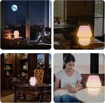 Mushroom Table Lamps Glass Bedside Lamp Dimmable Night Lights Indoor, Desk Lamp with Remote Control Decorative Light for Bedroom, Living Room, Cafe (Pink) [Energy Class G]