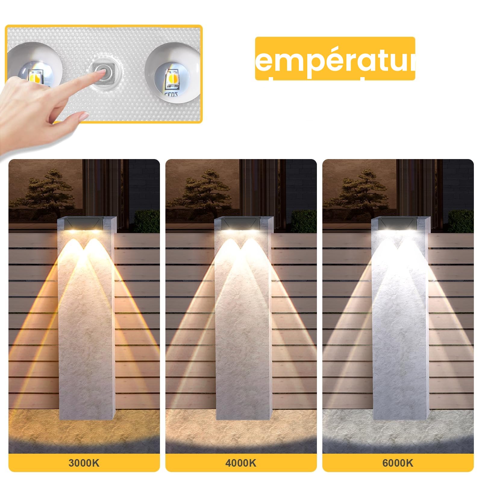 Liyade Lampes solaires pour l'extérieur, 4 lampes solaires pour jardin extérieur, appliques murales solaires à 3 modes pour l'extérieur, éclairage solaire pour mur, marches, clôture, porche, terrasse
