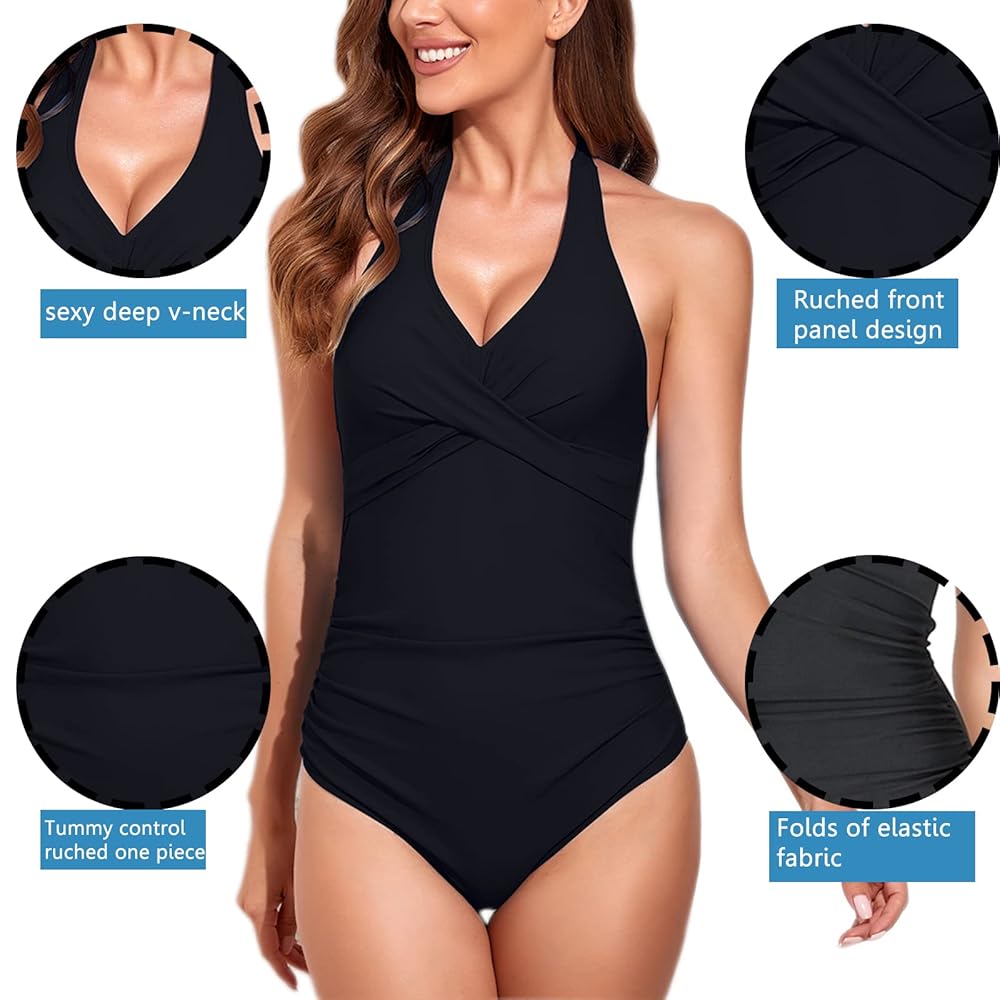 Costume Intero Da Donna Push-Up Con Scollo A V - Controllo Pancia, Reggiseno Rimovibile - Beachwear - Foto 7