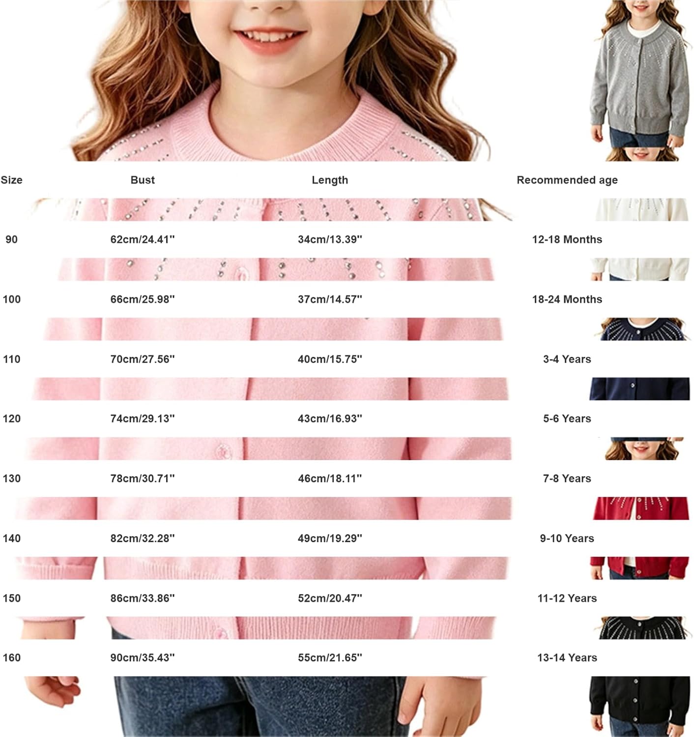 Girls Cardigan Sweater Cute Rhinestones Crew Neck Knit Sweaters Long Sleeve Button Down School Uniform Knitted Coat Teen