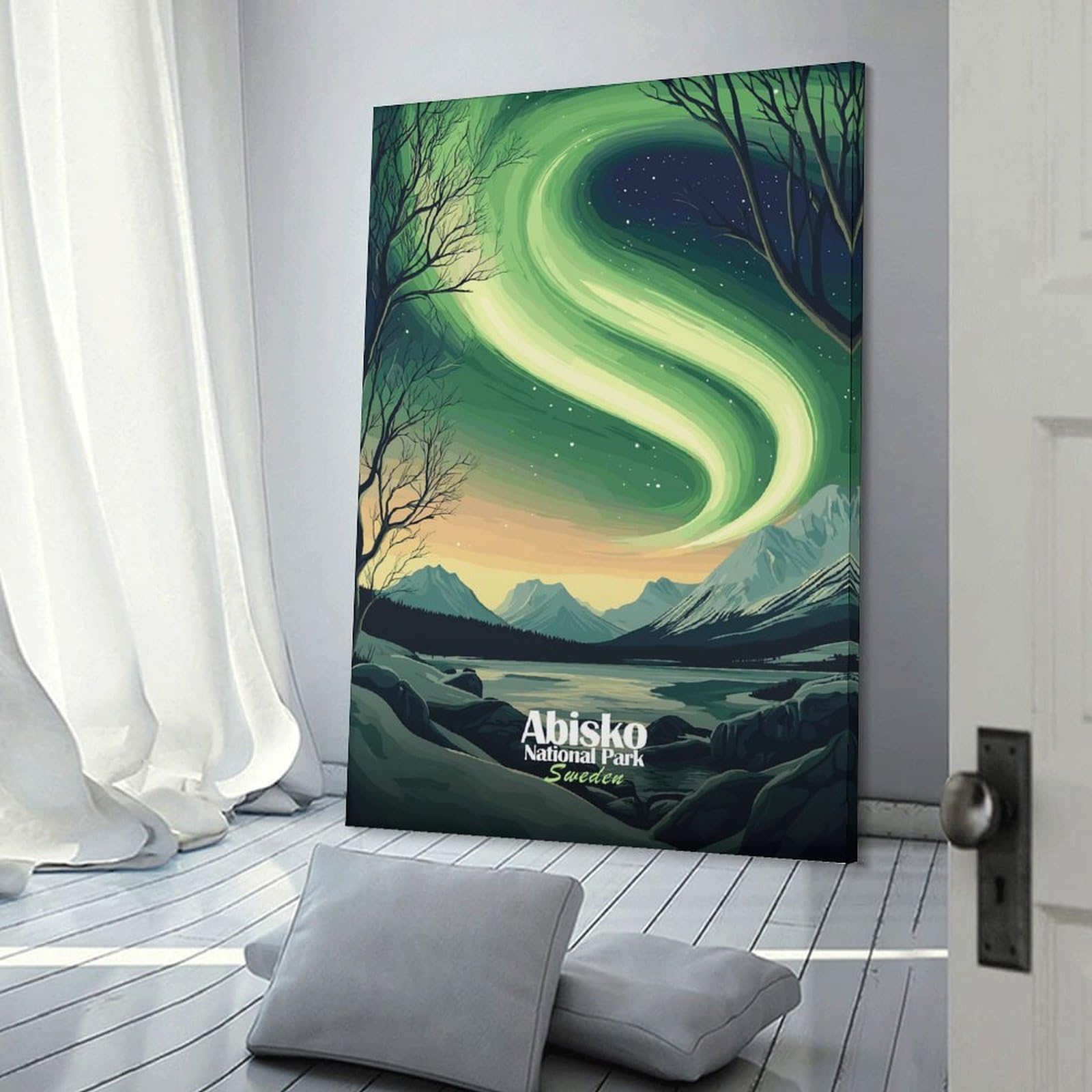 Junmoney Abisko National Park Aurora Borealis Decorative Wall Artwork 24x36inch(60x90cm), for Front Hall, Corridor Or Welcome Spaces, Decorative Wall Art for Narrow Spaces