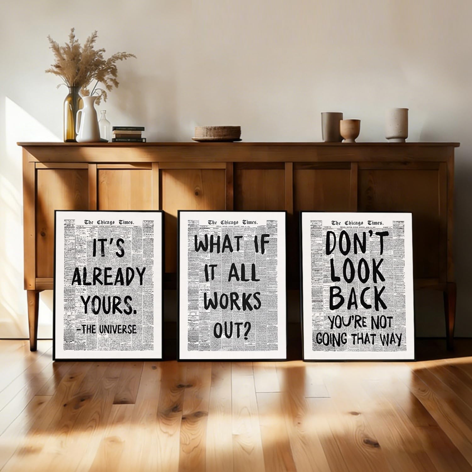 3Pcs Of Black And White Retro Newspaper Canvas Wall Art Fashion Inspirational Quotes Posters Prints Positive Affirmation Quotes Pictures Paintings Minimalist Wall Decorations 16x24 Inch Unframed