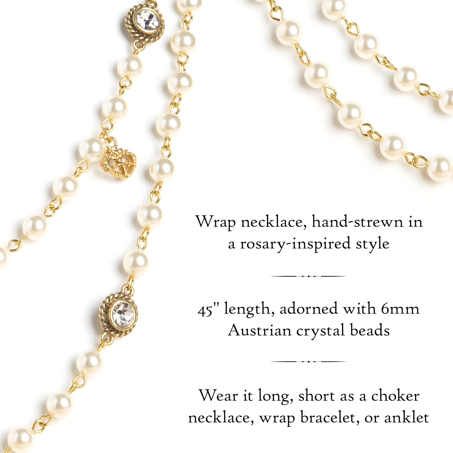 Virgins Saints & Angels 6mm Pearl Crystal Multi-Strand Layered Wrap Necklace for Women, Luxury Fashion Statement Jewelry