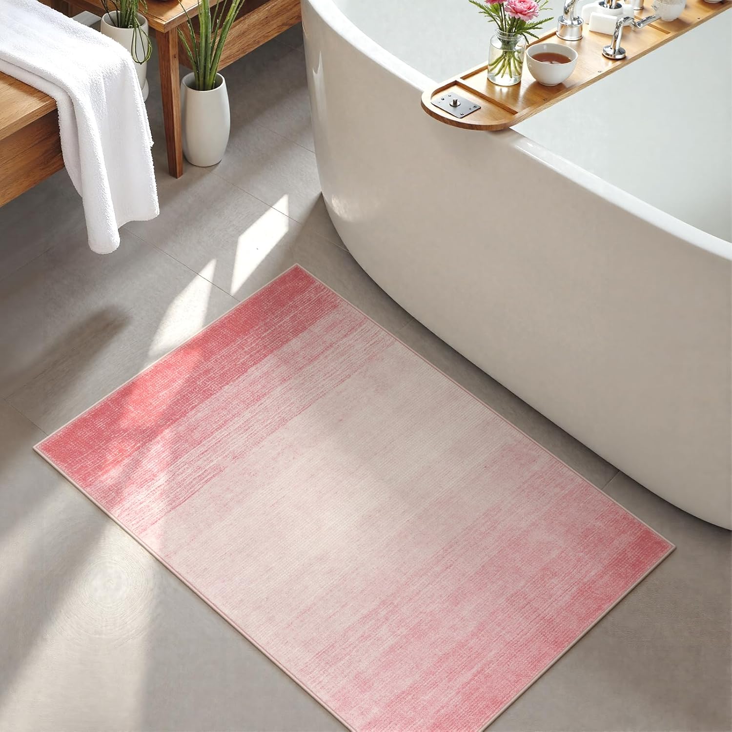 Wonnitar Modern Ombre Small Rug, 2x3 Pink Bathroom Rugs, Contemporary Kitchen Rugs and Mats Washable, Non-Slip Soft Gradient Bedroom Accent Throw Floor Carpet for Bedside Bath Dorm (Pink, 2'x3')