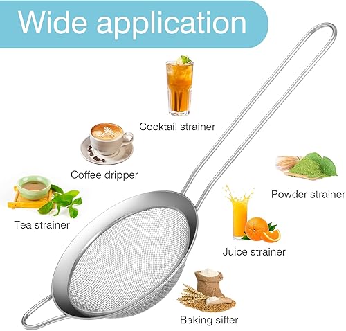 Miniatura 5 de 15 coladores pequeños de acero inoxidable, pequeño colador de té de malla fina, mini tamiz de acero inoxidable con asa, coladores de metal de cocina