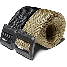 CQR Tactical Belt, Military Style Heavy Duty Belt, Webbing EDC Quick-Release Buckle, 2pack Flex Poly Black/Khaki, Small