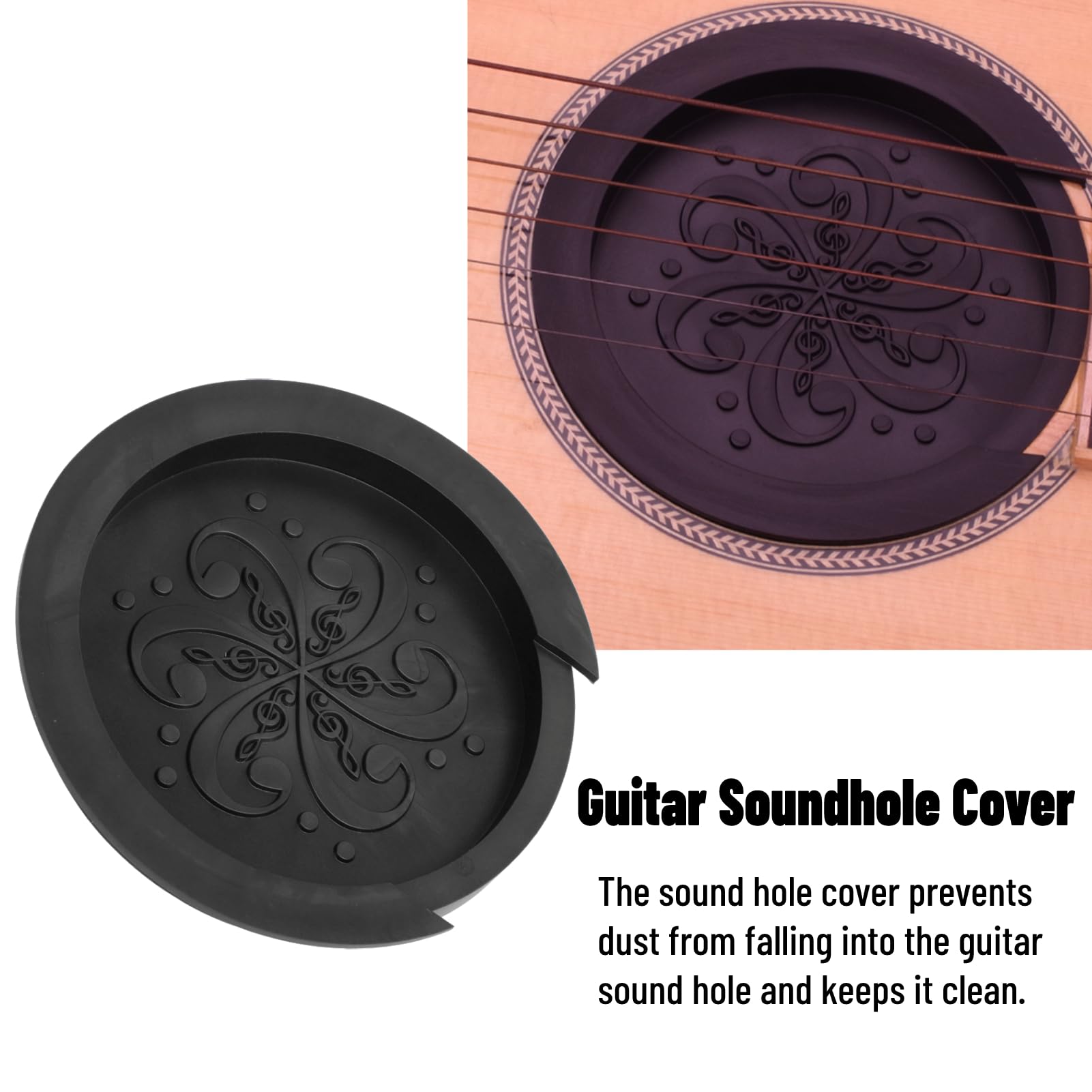 LiebeWH Copertura per Buca per Chitarra Riduttore di Feedback Tappo in Gomma per Chitarra Acustica Copertura per Foro Sonoro Morbido Antipolvere per Chitarrista (Nero)