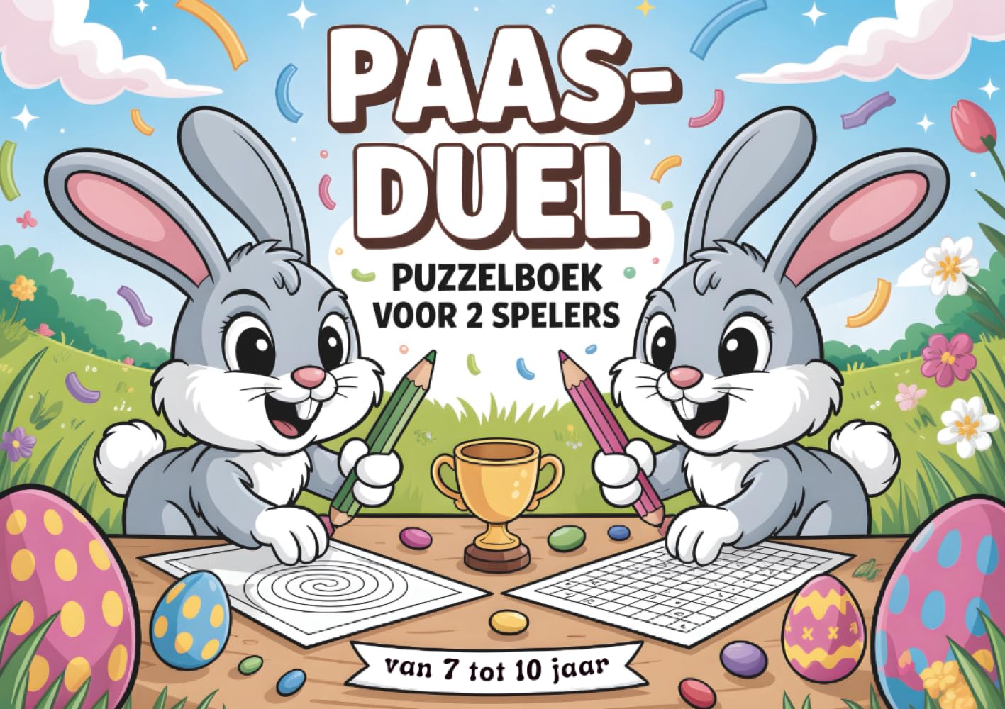 Paas-Duel - Puzzelboek voor 2 Spelers: voor kinderen van 7 tot 10 jaar, 33 duels met sudoku, woordzoeker & doolhof