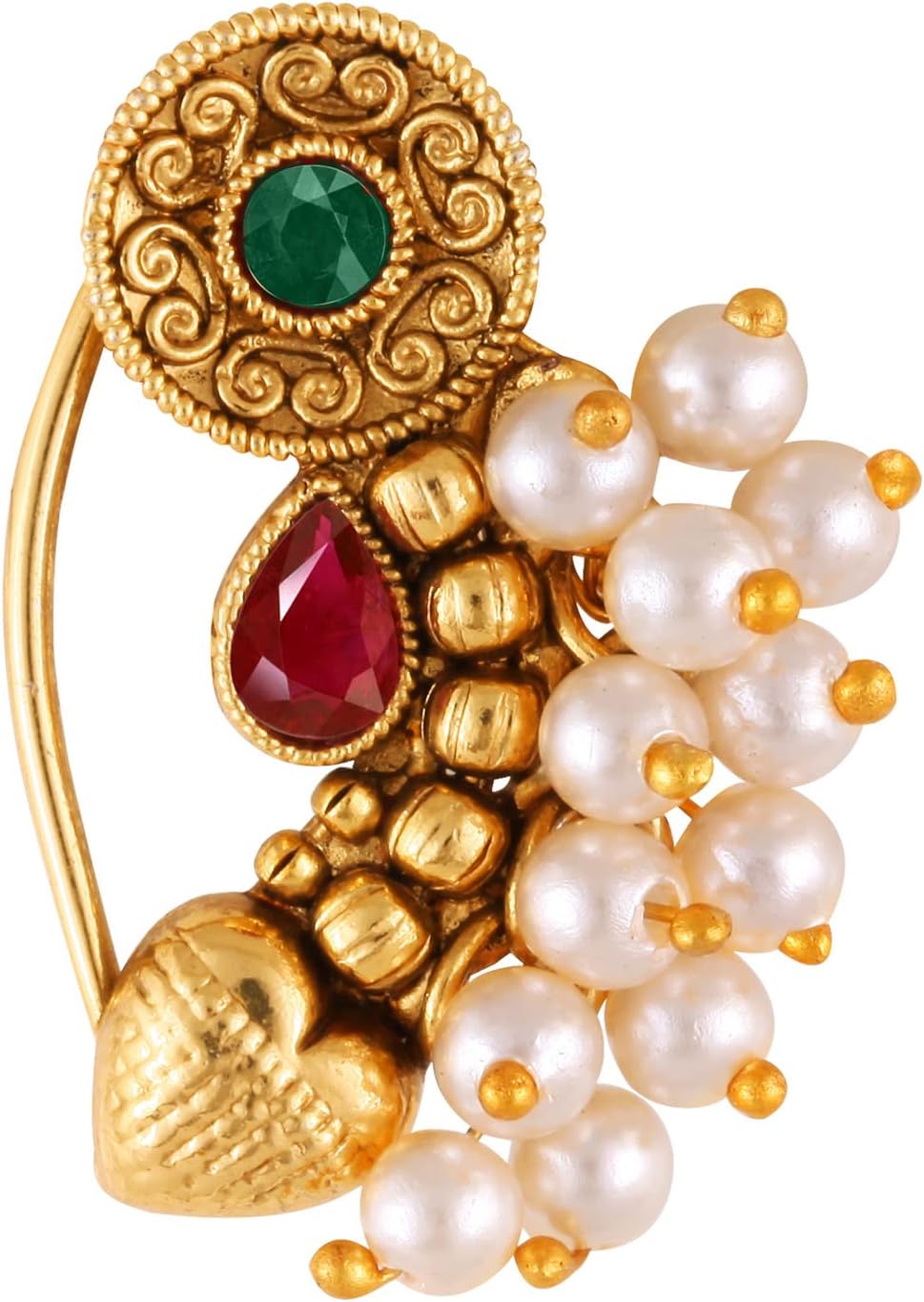 Vighnaharta Gold Plated with Pearl Alloy and Artificial stone Non Piercing Maharashtrian Nath Nathiya./ Nose Pin valentine day gift valentineday gift for her gift for him gift for women gift for women {VFJ1183NTH-Press }