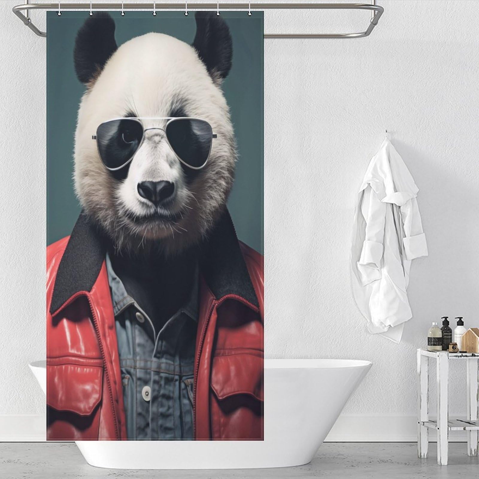 Rideaux de douche lavables et élégants motif panda amusant 90x180cm style Toile de Jouy maison