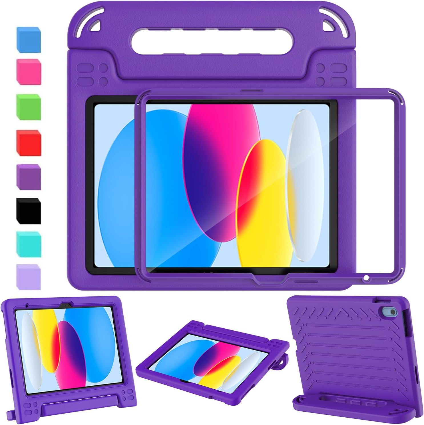 SINSO Case for iPad A16 11th Gen 11"/10th Gen 10.9" 2025/2022, Purple | Built-in Screen Protector, Shockproof Light Weight Kids ipad Cover, Protable Handle, Sturdy Stand