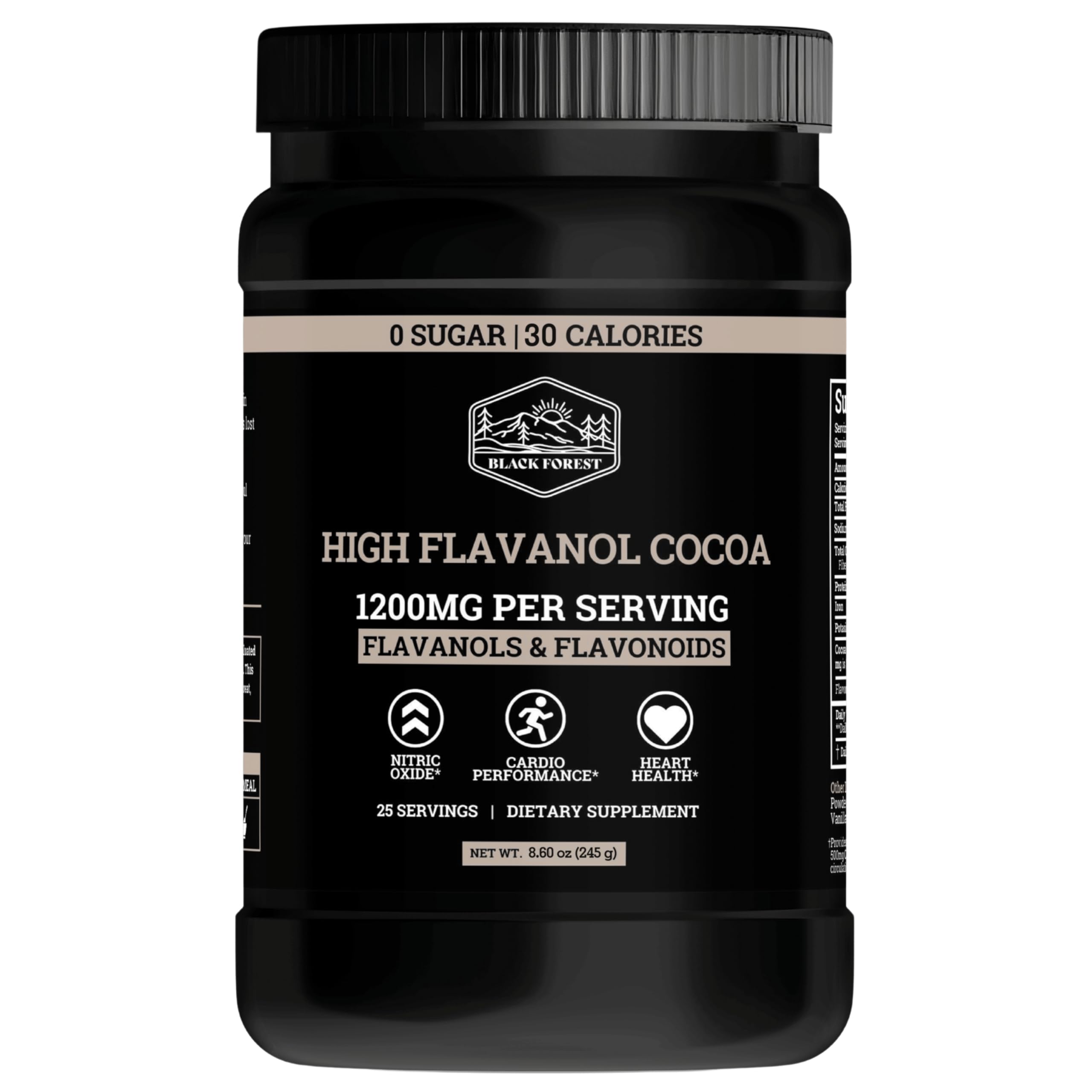 Black Forest High Flavanol Cocoa Powder (1200mg Flavanols & Flavonoids Supplements)10X More Flavanols (Epicatechin) Than Cocoa & 600mg of Epicatechin Supplement for Heart Health, Nitric Oxide & Energy