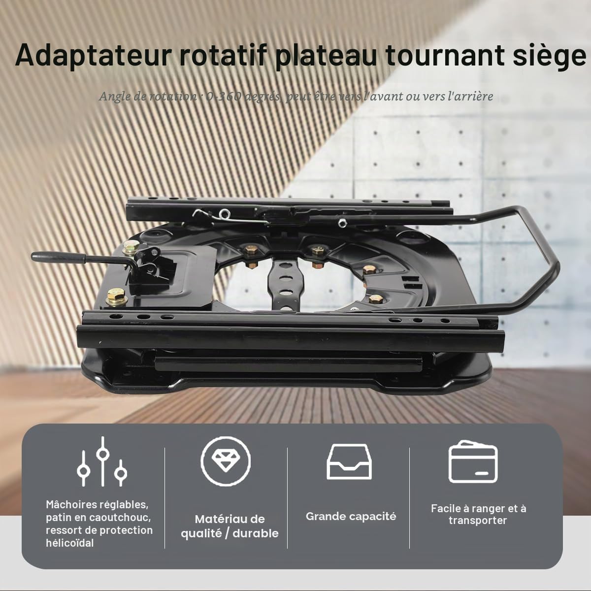 Plateau tournant adaptateur de rotation siège 360° Base de rotation de siège avec glissière de rotation console pivotante, base de rotation de siège à charge lourde en acier pour caravane