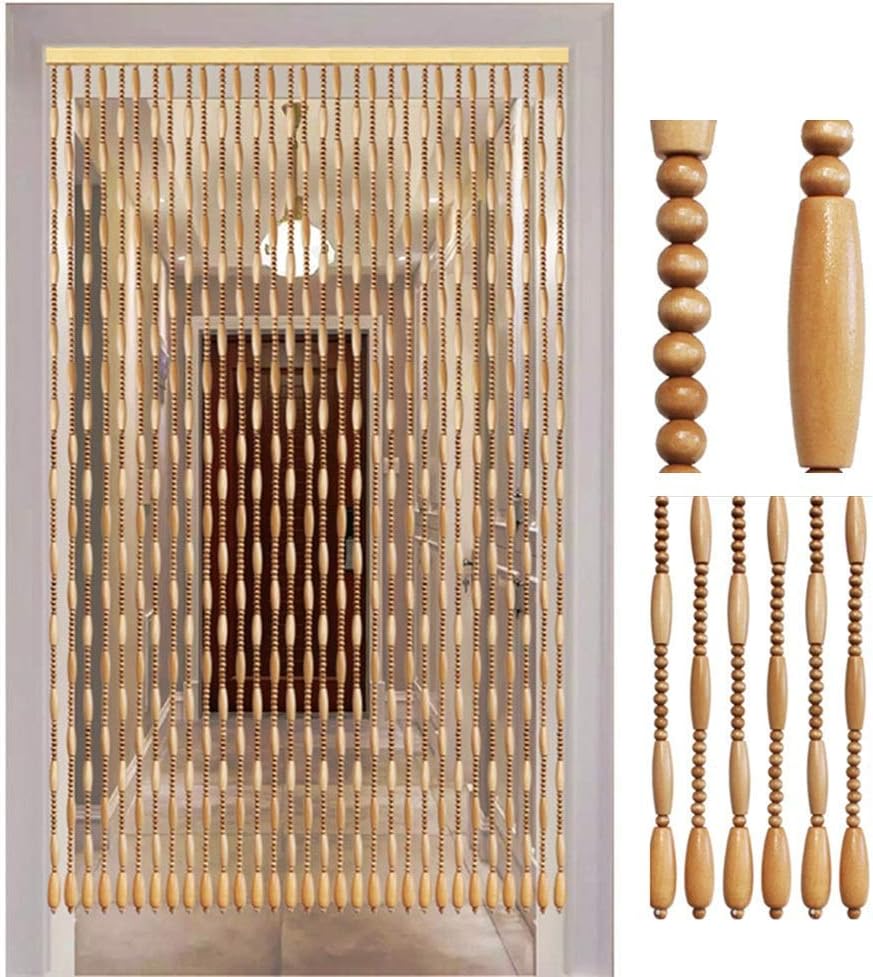 OKUOKA Beaded Door Curtains for Doorways Wood Bead String Curtain for Room Dividers -Wood Color Home Entrance Restaurant Retro Décor -21/31/41/55 Strands (Color : A, Size : 21 Strands-0.6