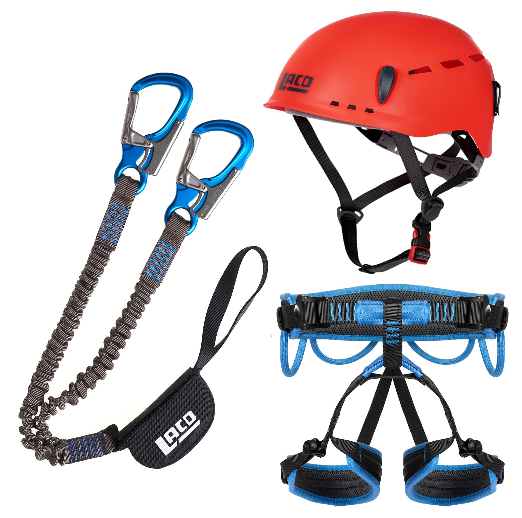 LACD Klettersteigset Pro Blue + Klettergurt Start 2.0 + Helm Protector 2.0 Flame
