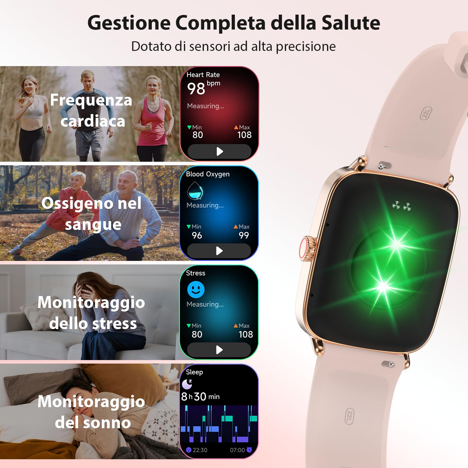 Smartwatch Donna, 1.85" Orologio Smartwatch con Chiamate e Notifiche WhatsApp, Fitness Tracker con Contapassi Sonno SpO2 Cardiofrequenzimetro, 110 Sportive, IP68 Smart Watch per Android iOS Rosa
