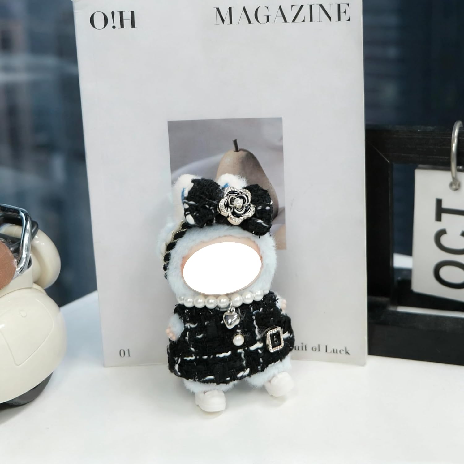 Clothes for 10cm Doll, 3 pcs Set 4.0 LBB 4 INCH Doll's Outfits Luxury Bow Headband Skirt Pearl Necklace Crochet Accessories Stylish Adorable Small Clothes (No Doll) (Luxury-Chan Skirt Black)