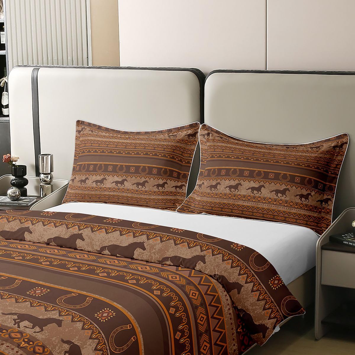 Homewish Southwestern - Juego de ropa de cama tamaño Super King con 2 fundas de almohada, de algodón, diseño de vaquero occidental, terracota, caballo, herradura, tribal azteca