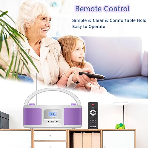 Miniatura 3 de Reproductor de CD portátil con Bluetooth, radio FM, control remoto, entrada USB y conector de auriculares AUX de 0.138 in, reproducción de