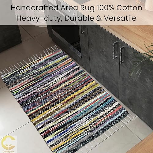 Miniatura 5 de Alfombra Chindi de algodón con flecos, alfombra de área hecha a mano, alfombra reversible para dormitorio, sala de estar, cocina, dormitorio,