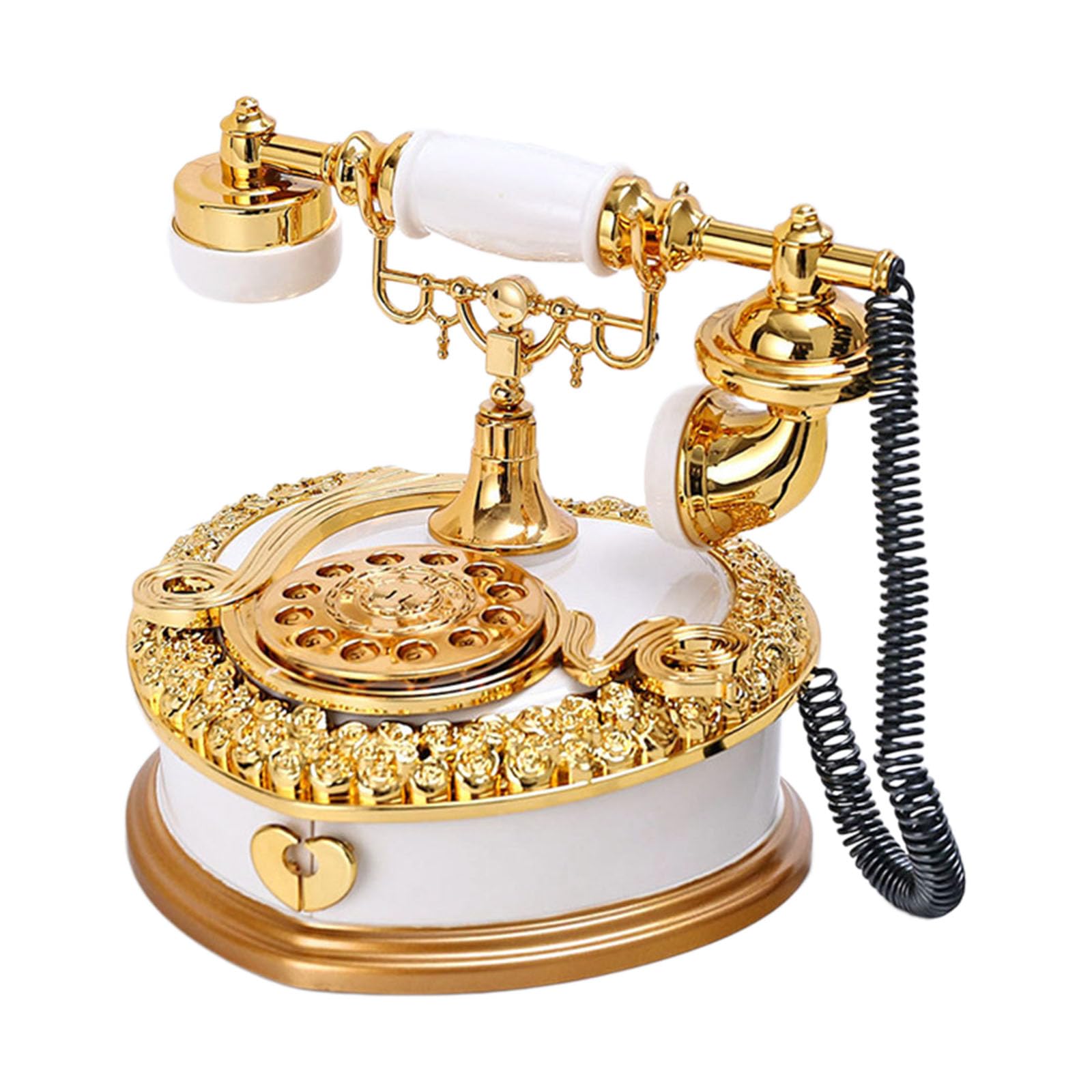 Piceioep Classical Antique Telephone Model Music Box with Rotary Dials Mechanism Landline Phone Musical Ornament Birthday Gift Musical Home Decoration