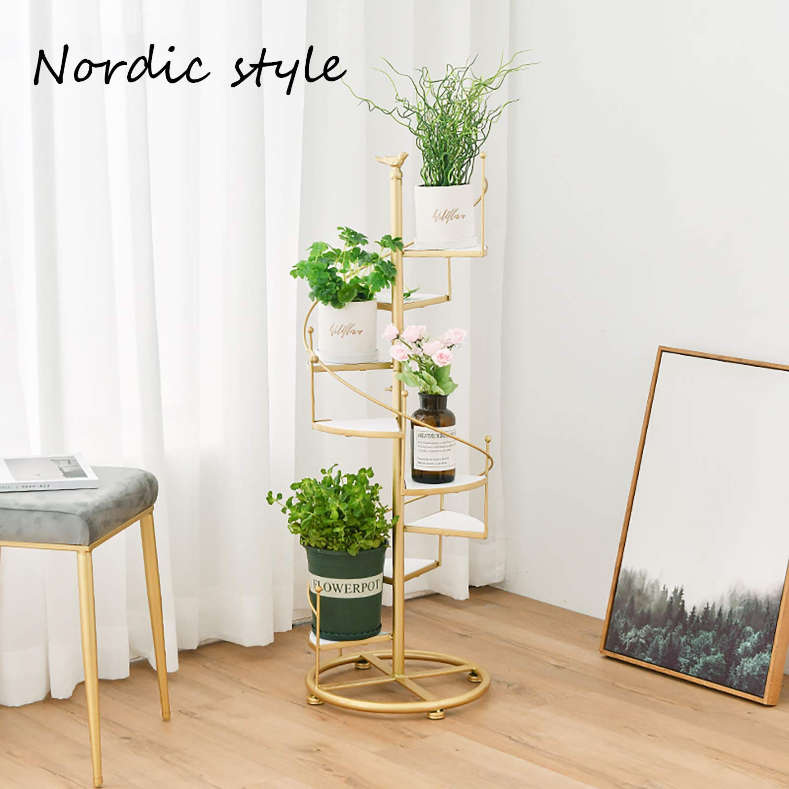 Escalera en espiral de hierro para plantas, soporte giratorio para macetas, estilo nórdico, decoración del hogar para patio, jardín y sala de estar.